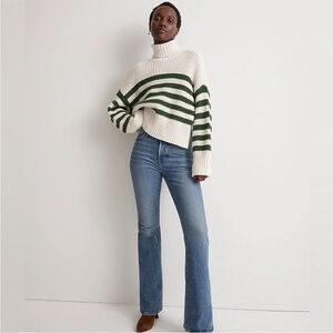 Madewell Wide Rib Stripe Turtleneck Sweater Cream/Green XL